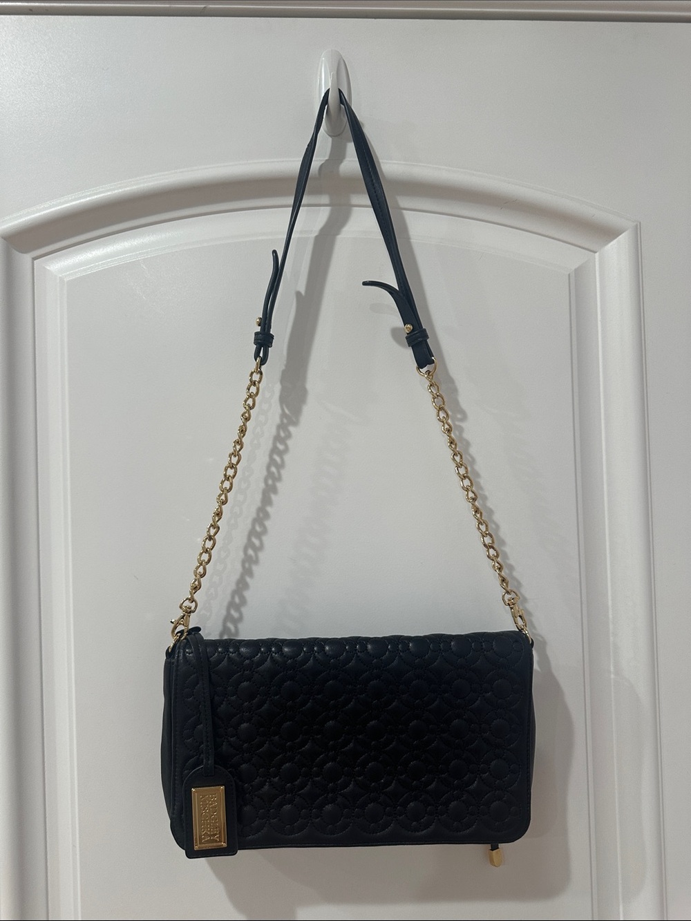 Badgley Mischka Black Quilted Shoulder Bag with Gold Chain